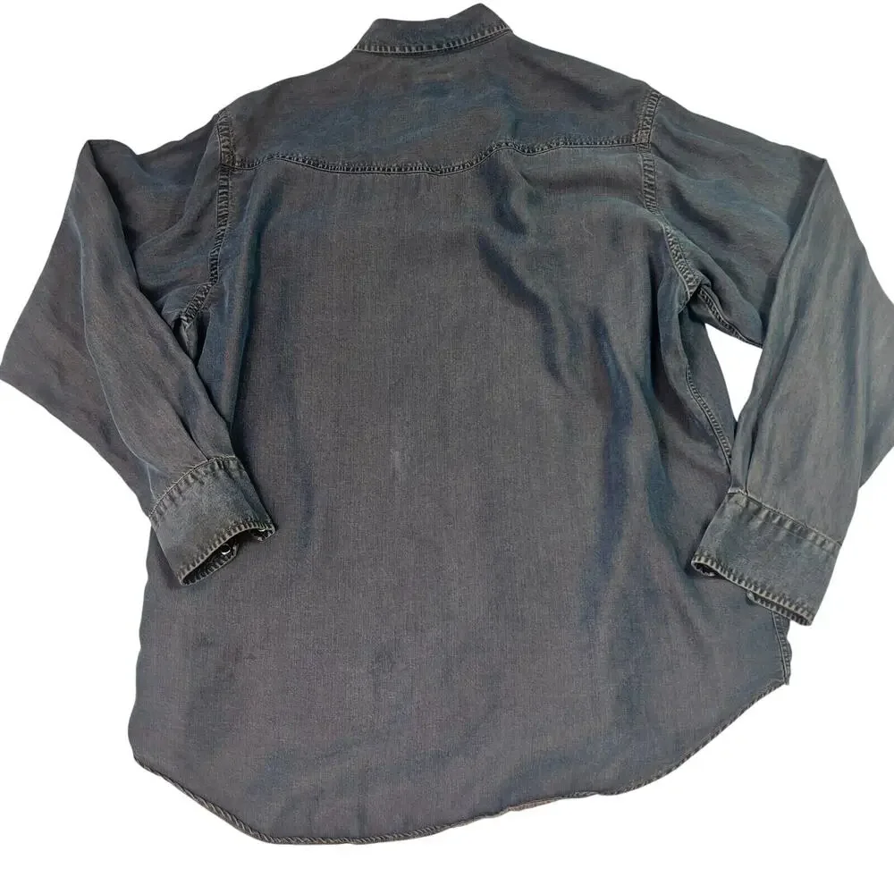 Acorn by Bob Goldfeder Mens M Blue Tencel Pearl Snap Shirt Made In Italy - Picture 8 of 9